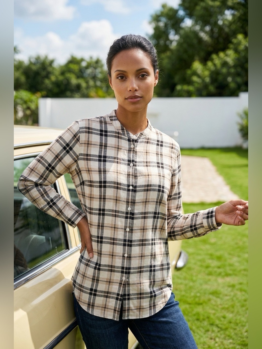 Equipment Femme Plaid Silk Shirt, Size M